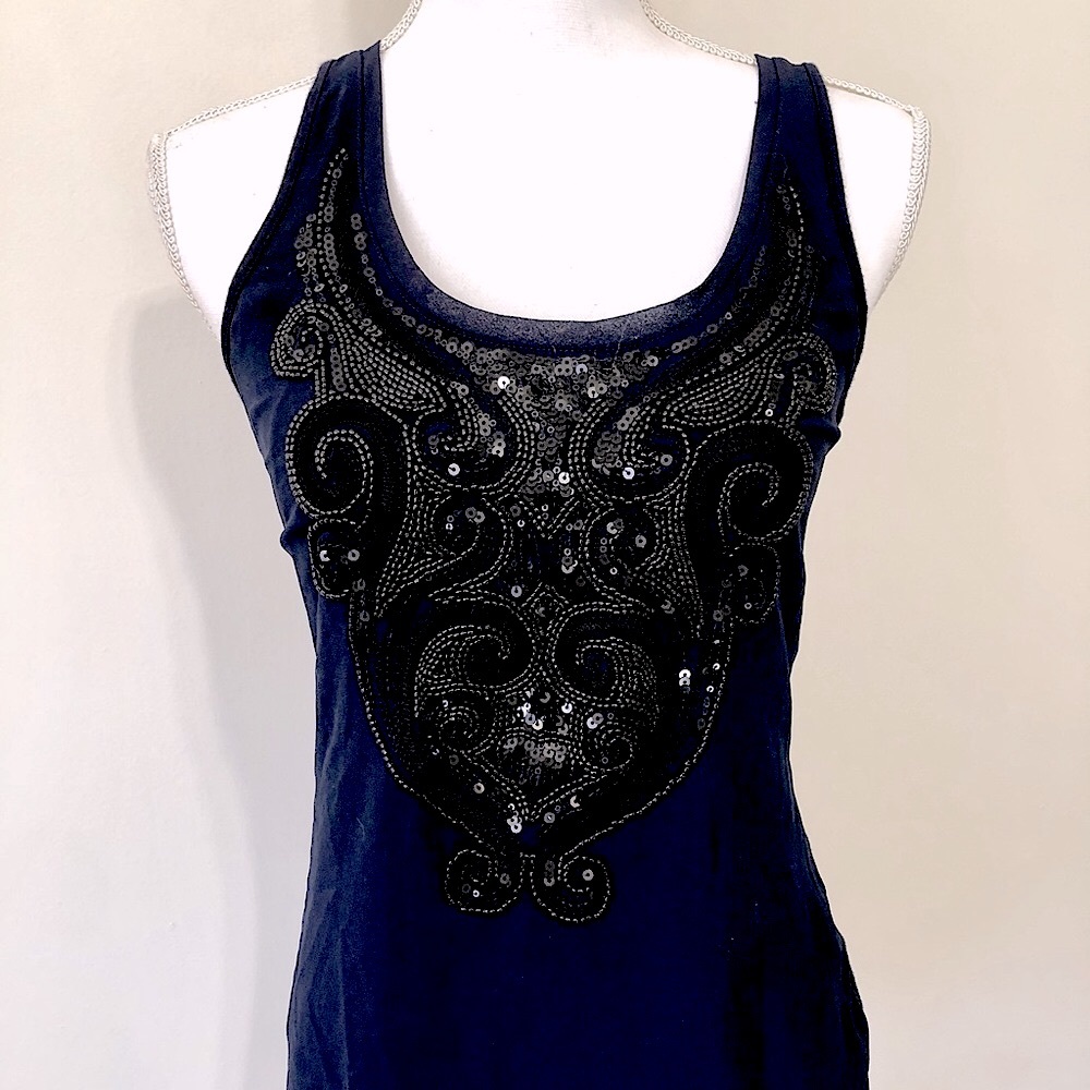 Express Navy & Beaded Sequin Tank